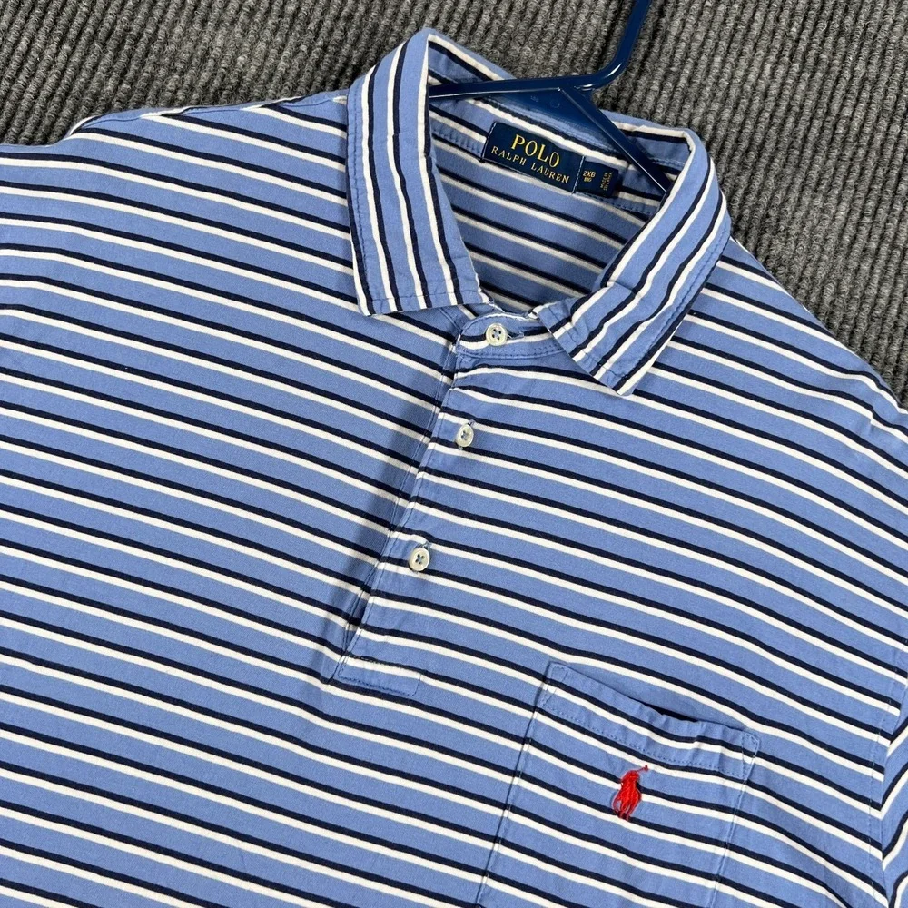 Polo Ralph Lauren Polo Shirt Mens‎ 2XB Big Blue Striped Short Sleeve Classic